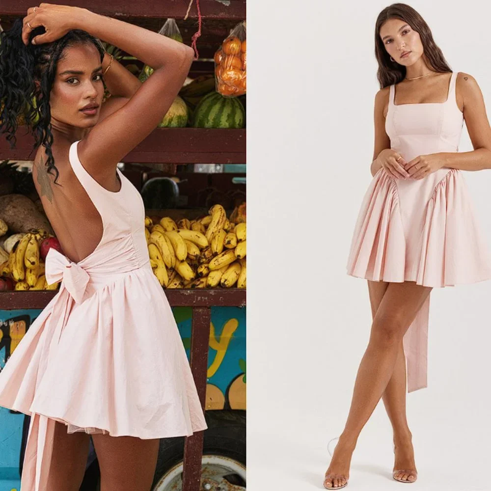 House of CB 'Florianne' Soft Peach Bow Mini Dress NWT - Picture 6 of 14